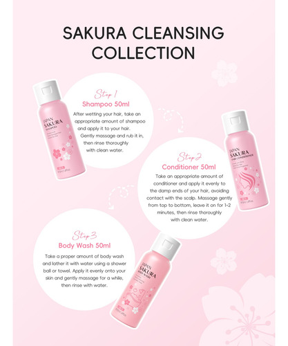Ml Set De 3 Piezas For Baño Y Cabello Sakura