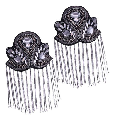 Charretera Fringe Borla Diamantes De Imitación Negro