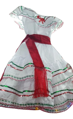 Vestido Mexicano, Fiestas Patrias Niñas Blanco Y Negro