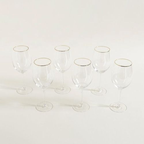 Set X6 Copas De Degustacion Vino Agua Con Borde Dorado 650ml