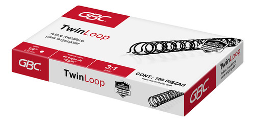 Arillo Metálico Twinloop Gbc 1/4 Pulgadas Paso 3:1 -100 Pzs Color Negro