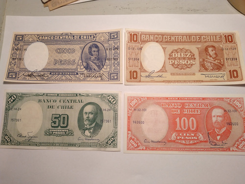 Chile / Set De 4 Billetes 5-10-50-100 Pesos S/circ.