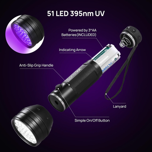 Linterna Uv Negra, Luz Negra Consciot 51 Led 395 Nm, Luz