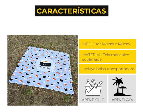 Imagen 7 de 8 de Lona Playera Lona Picnic Con Bolsa 140x140 Sushi Time