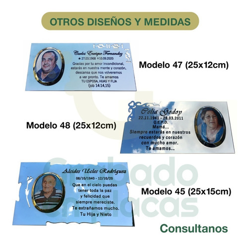 Imagen 9 de 10 de Placa Recordatoria Para Cementerio 20x10cm. Con Foto 6x6cm.