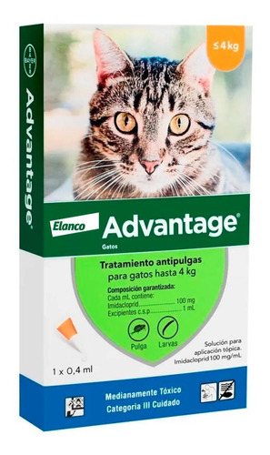 Advantage Bayer Pipeta Antipulgas Gato Hasta 4 Kg