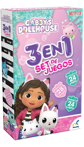 Juego 3en1 Gabbys Dollhouse Rompecabezas Memoria Dominó 