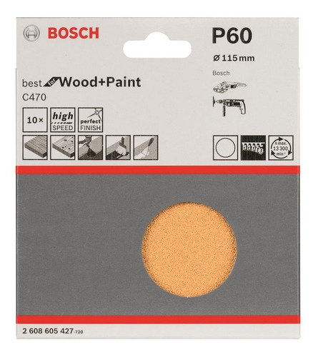 Set 10 Lijas 115 Mm Abrojo Lija Amoladora Angular Bosch Gr60