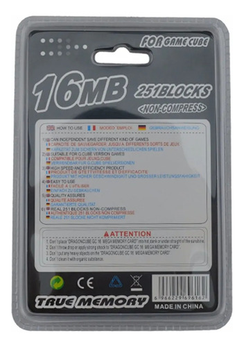 Memoria Genérica 16 Mb Compatible Gamecube Wii Negra