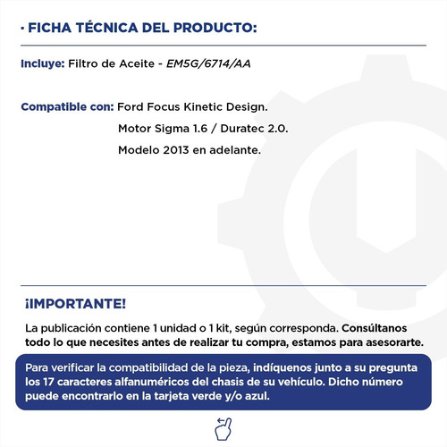Imagen 2 de 9 de Filtro De Aceite Ford Focus Motor Sigma 1.6 Original