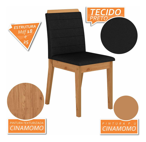 Mesa Com 6 Cadeiras 1,60 Nápoles Cinam/off Wh/preto - M.a Cor Cinamomo/off White/preto 06