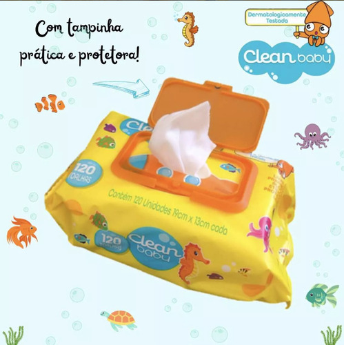 Toalhas Lenços Umedecidos Clean Baby Com Tampa - 05 Un C/120