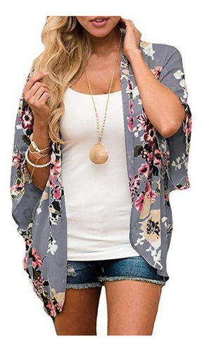 Blusa De Mujer De Gasa Transparente Con Estampado De Kimono