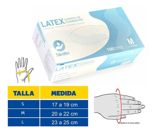 Imagen 3 de 10 de Guantes De Latex Descartable X 100u Todos Los Talles C/anmat