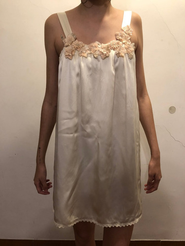 Vestido Beige Allo Martinez 100% Seda Y Bordado Nuevo!