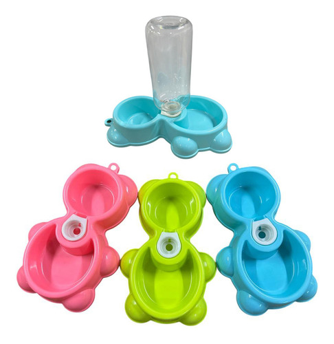 Comedouro Bebedouro Duplo Automático Pet Cães Gatos Ursinho Cor Rosa Manual