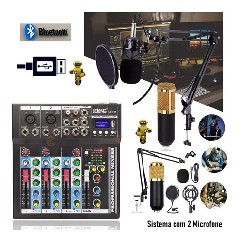 Imagem 5 de 6 de Mesa Interface Mx-4bt+microfone Bm800 + Braço Articulado Top