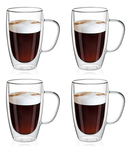 Set De 4 Tazas De Café Mug Vidrio De Doble Pared De 16 Onzas