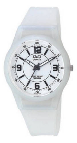 Reloj Q&q Caucho Analogo Modelo Vq50 Sumergible 100 Metros Malla Negro Bisel Blanco Fondo 008