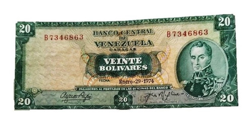Billete 20 Bs Bolívares Año 1974. Venezuela 