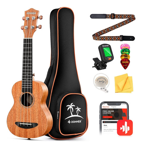 Ukelele De Caoba Donner Con Set Correa Cuerdas De Nailon