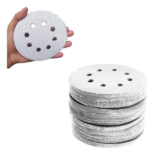 Kit 100 Disco Lixa Velcro Branco 125mm 150/180/220/320/400
