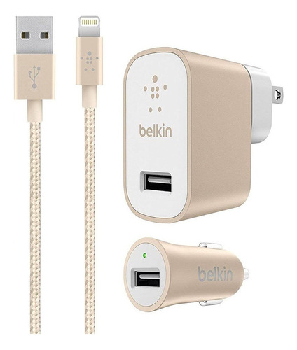 Cargador Celular Belkin Kit iPhone Auto 12w Cable Dimm Color Oro