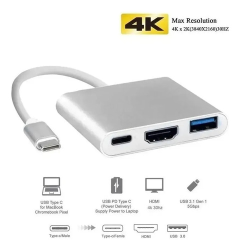Adaptador Hdmi Usb C Para Dell Latitude 3420, 5320, 5420