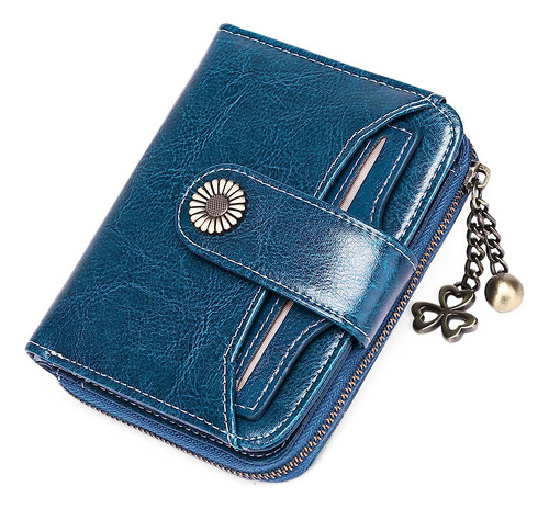 Cartera De Piel Para Mujer, Con Bloqueo Rfid, Doble