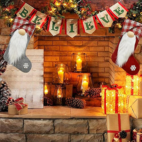 Paquete De 2 Medias De Gnomo De Navidad Felpa Para Chimenea