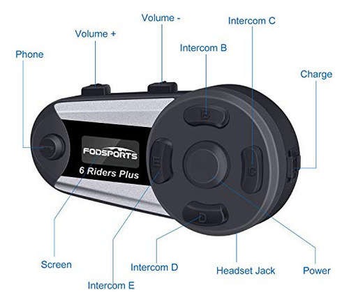 Intercomunicadores para capacetes, Fodsports V6 Plus 1200m 4-6