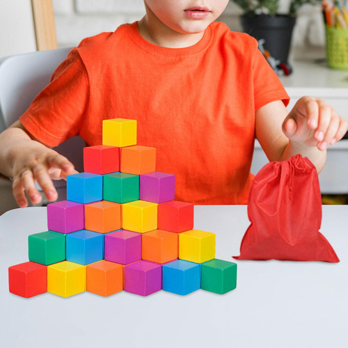 Cubos De Madera Sólidos De Colores, Juguete 3 Cm 50 Piezas
