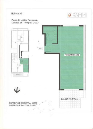 Imagen 2 de 3 de Departamento 1 Ambiente Con Balcon Terraza En Excelente Ubicacion-en Venta