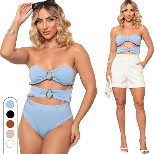 Body Slim Tomara Que Caia Com Bojo Verão Tendência Azul-claro G (40/42)