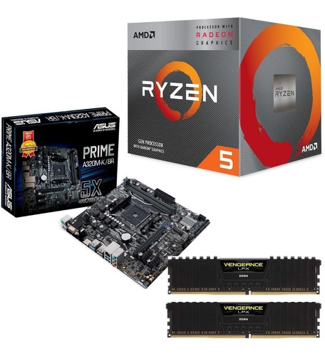 Kit Gamer Ryzen R5-3400g+ Asus Prime A320m+ Mem 16gb Corsair