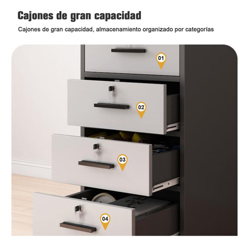Muebles Archivero Madera Vertical 4 Gavetas Para Oficina Negro