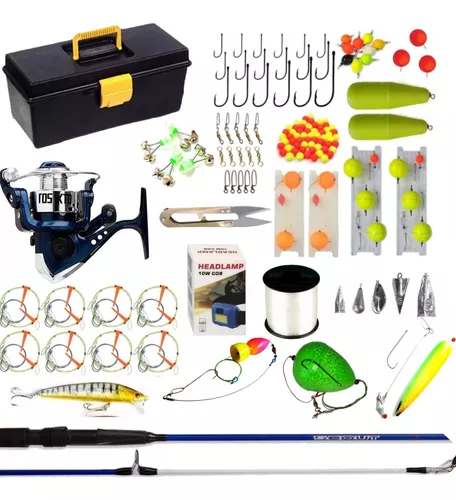 Kit Pesca Caña + Reel + Caja + Mega Completa 200+ Articulos