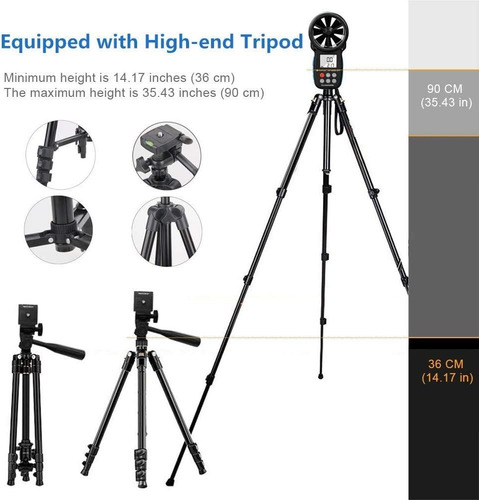 Holdpeak Anemometer Hp-866b-app, TriPod, 0.3~30 M/s, Lcd