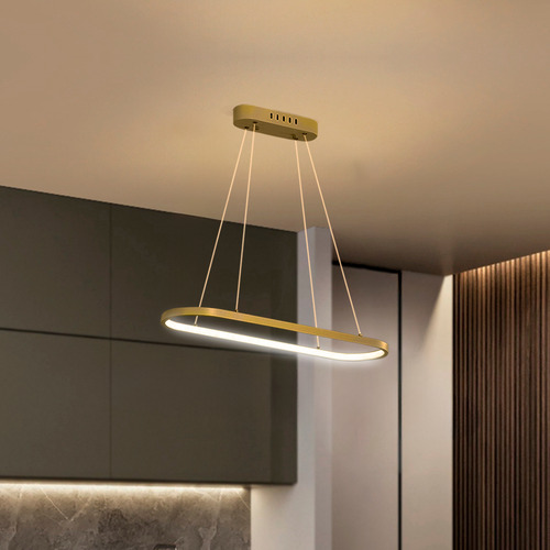 Pendente Led Oval Dourado Quarto Cozinha Mesa Controle 3 Tons Dimmer Moderno Forro Gesso Bancada Casa Attract 4x4sc
