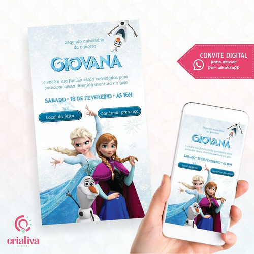 Convite Aniversário Virtual Personalizado Interativo Frozen2