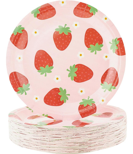 Platos De Papel Para Fiesta De Fresas, 50 Unidades Desechabl