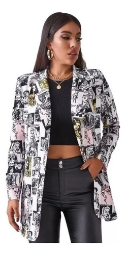 Blazer Mujer Casual Moda Cuello En V Estampados Cárdigan 5