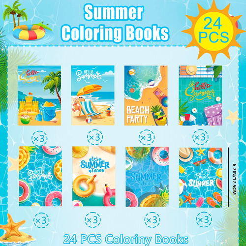 24pcs Libro Para Colorear Verano Con Lápices De Colores