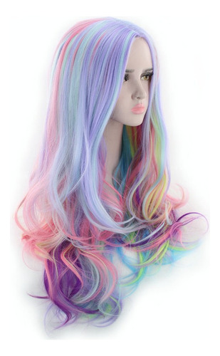. Peluca Larga Con Forma De Arco Iris Ondulado For Cosplay
