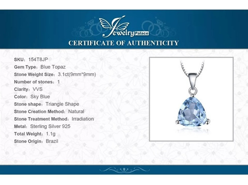 Imagen 7 de 10 de Collar Azul Topacio Plata 925 Mujer + Cadena + Caja Fina
