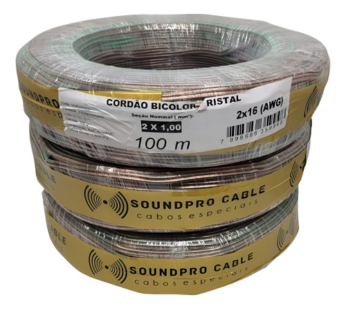 Cabo Som Soundpro Paralelo Bicolor 1mm Cristal 100m Awg 16