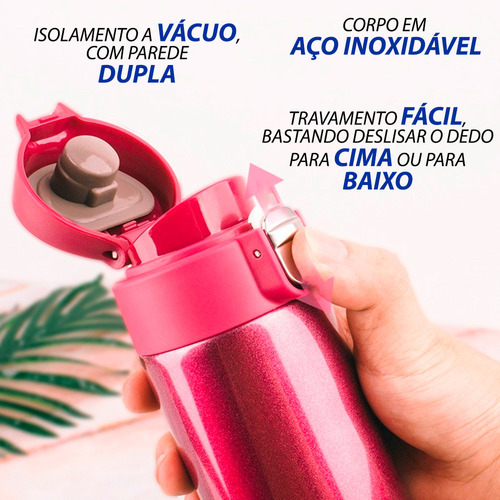 Botella de acero inoxidable con tapa de silicona, botón de clic, 500 ml, color negro
