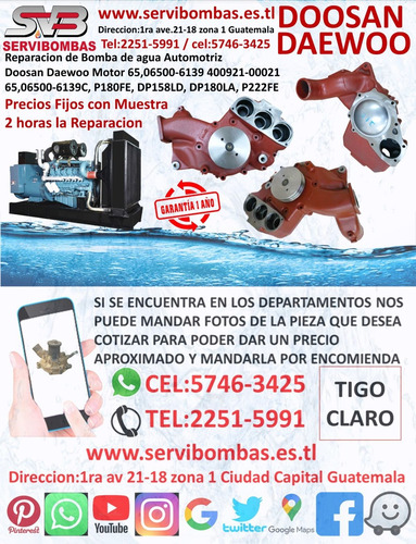 Bombas De Agua Automotrices Doosan Daewoo Dl06 Dx140 Excavad