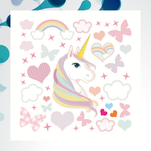 Set De Pegatinas De Pared Con Diseño De Unicornio Y Arcoíris