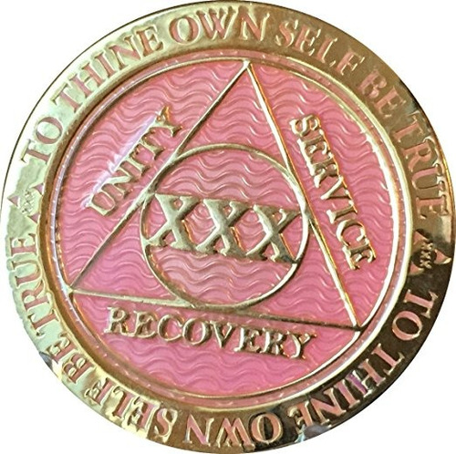 Recoverychip 30 Año Rosa Aa Medallón Reflejo Plateado De Oro